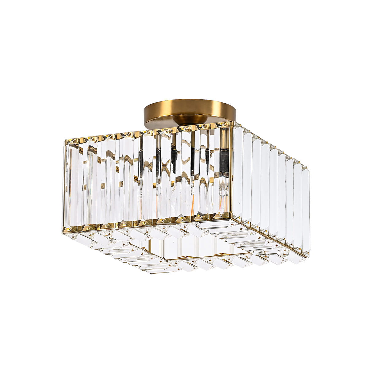 Plafon z kwadratowym szklanym kloszem VETRO złoty do salon, gwint E27 LP-2910/1C GD square Light Prestige