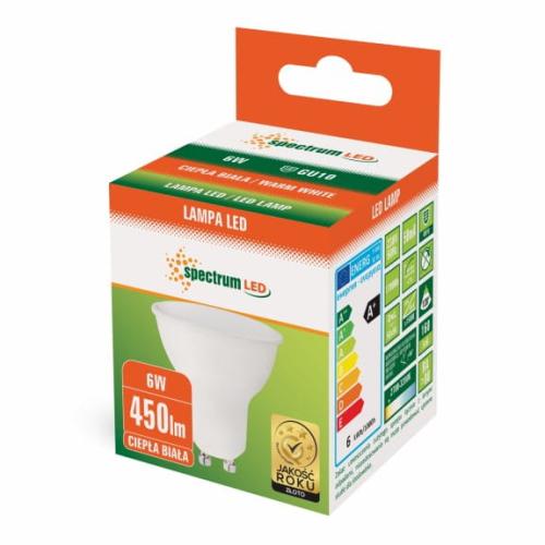 ŻARÓWKA LED GU10 6W 450LM BARWA CIEPŁA WOJ+13265 SPECTRUMLED