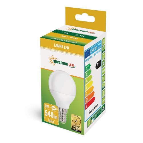 ŻARÓWKA KULKA LED 6W NEUTRALNA 4000K E14 WOJ+13756 SPECTRUMLED