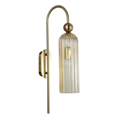 Elegancki kinkiet PIEGA do sypialni złote ramię ozdoby szklany klosz LP-939/1W amber Light Prestige