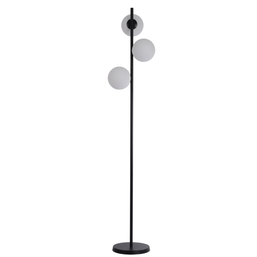 Nowoczesna lampa podłogowa czarna DORADO z mlecznymi szklanymi kloszami LP-002/3F BK Light Prestige