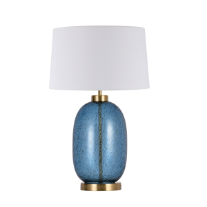 Nocna lampka ze szklaną niebieską podstawą i białym abażurem  z rodziny AMUR LP-919/1T blue Light Prestige