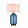 Nocna lampka ze szklaną niebieską podstawą i białym abażurem  z rodziny AMUR LP-919/1T blue Light Prestige