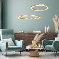 Ring złoty LED wiszący do salonu, lampa MIDWAY barwa ciepła LP-033/1P L GD Shiny Light Prestige