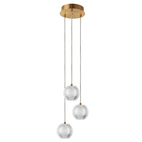 Elegancka lampa wisząca BRILLANT złota z trzema przezroczystymi kloszami LED do jadalni LP-3303/3P GD Light Prestige
