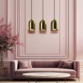 Lampa wisząca NILO z trzema zwisami, nowoczesne metalowe złote klosze do jadalni  LP-0110/3L GD Light Prestige