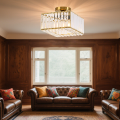 Plafon z kwadratowym szklanym kloszem VETRO złoty do salon, gwint E27 LP-2910/1C GD square Light Prestige
