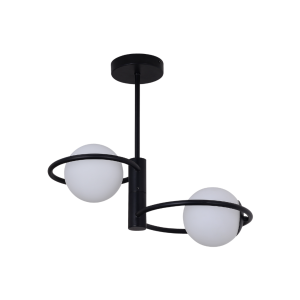 Lampa sufitowa DORADO ring czarna, szklane mleczne klosze kule, 2xE14 LP-002/2C ring BK Light Prestige