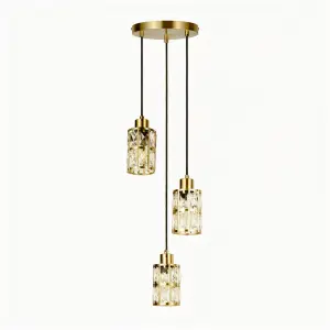 Lampa wisząca LIRA 3, złota, kryształowe klosze LP-2024/3P GD Light Prestige